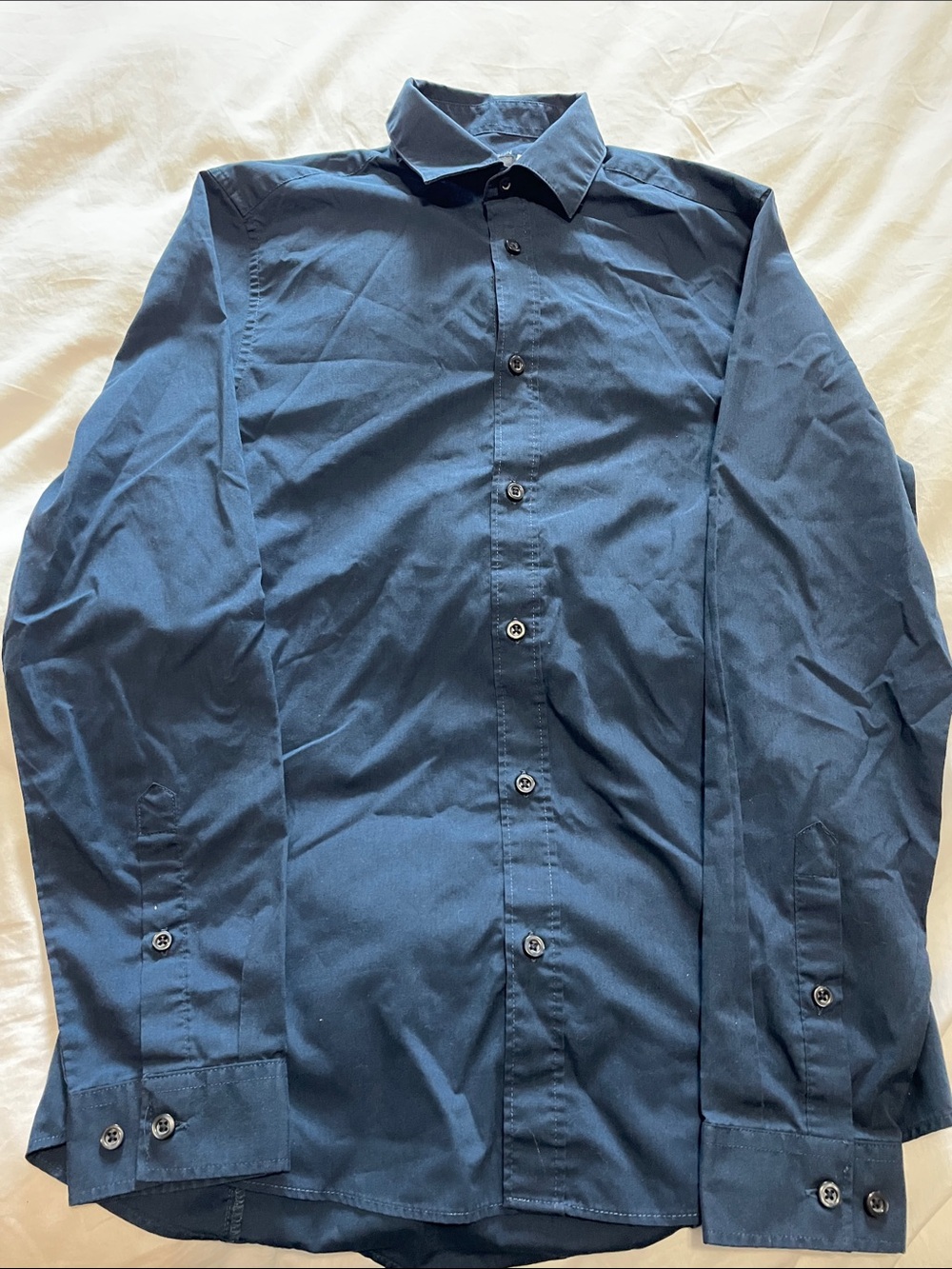 H&M Men's Navy Long-Sleeve Button-Up Dress Shirt